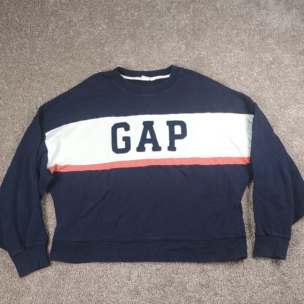 Gap Spell Put Y2K Color Block Crew Neck Sweatshirt Boxy Blue White Medium